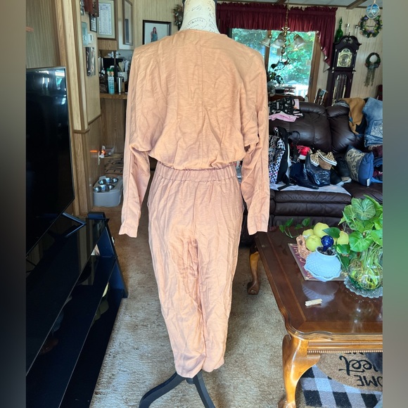 ASOS Design textured button front jumper in camel jumpsuit. - Picture 5 of 16